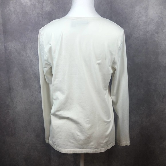 Weekends by Chico's Shirt Women 1 Medium Long Sleeve Rhinesone Floral Cotton Top - Picture 10 of 14